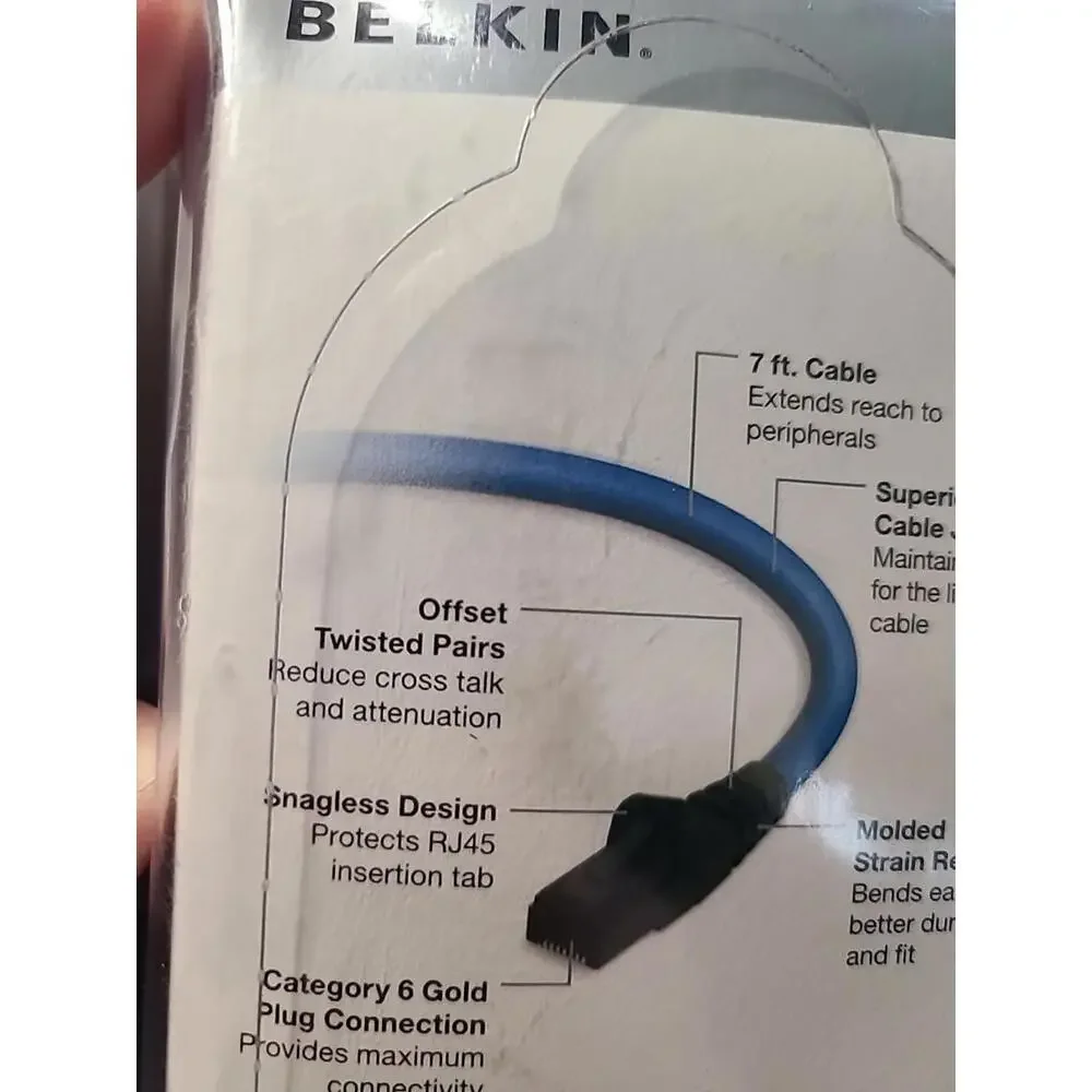 2 NEW Belkin PC6-07DKBS 7ft Cat6 Dark Blue Patch Cable Premium High-Speed Ethern